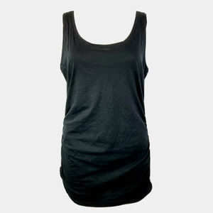 Lilla P Tank Top Womens Sz L Black Pima Cotton Pullover Ruched Sides Sleeveless